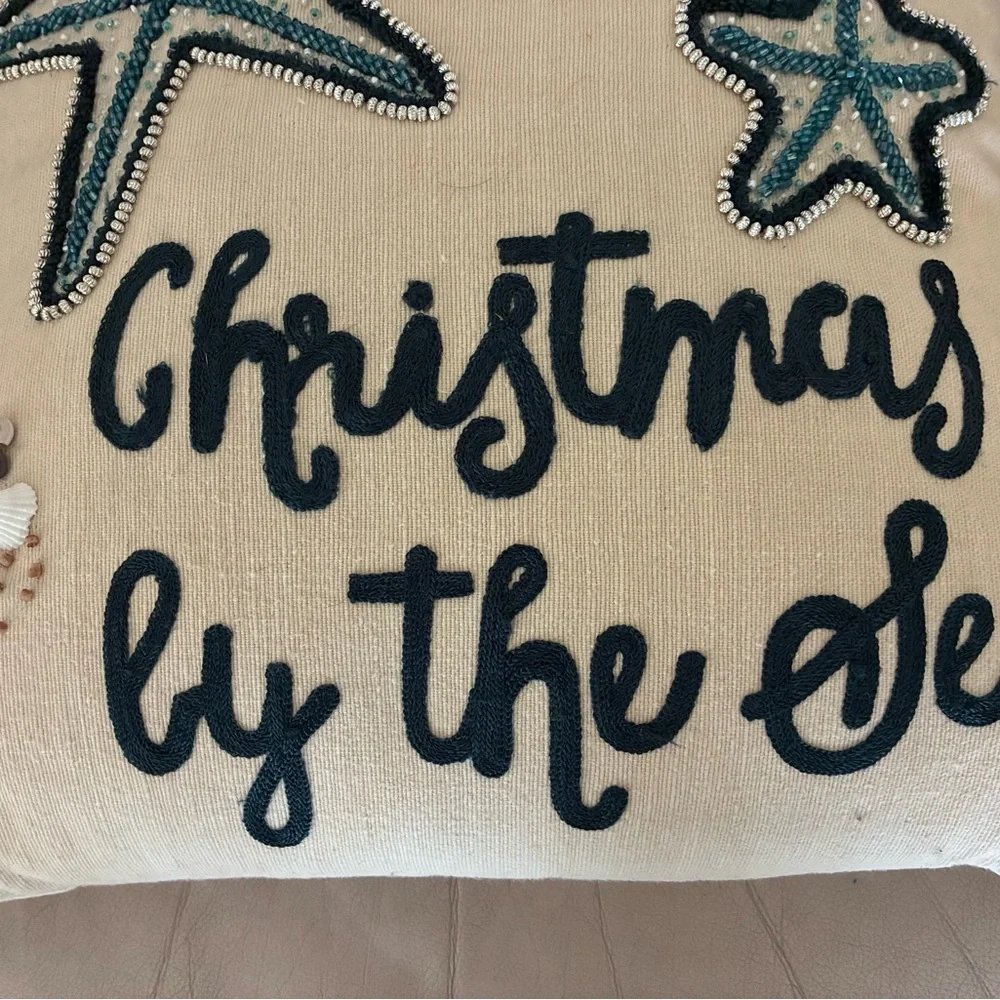 Christmas by the Sea Beach Pillow with shells & beaded starfish from Pier 1 mint - Picture 2 of 6